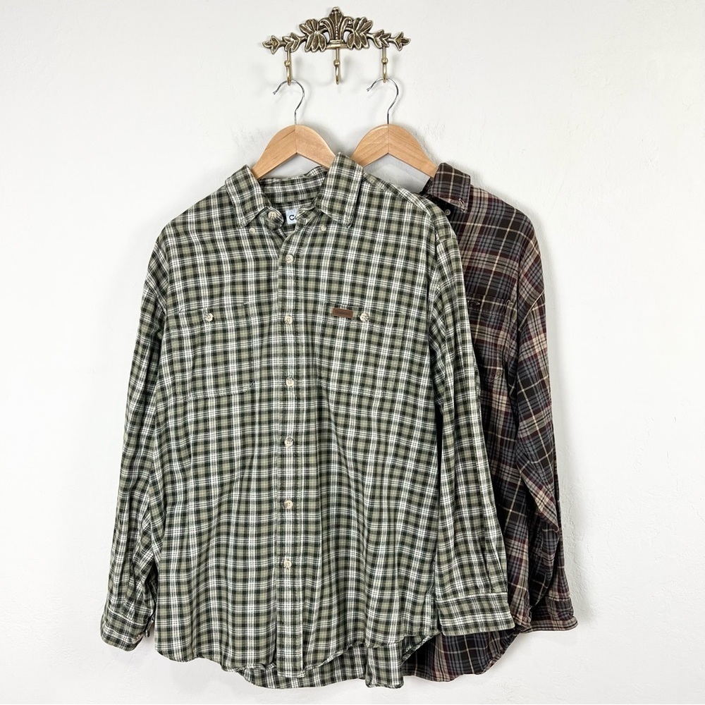 Carhartt Bundle of 2 Plaid Flannel Button Down Shirts Men's Size Large